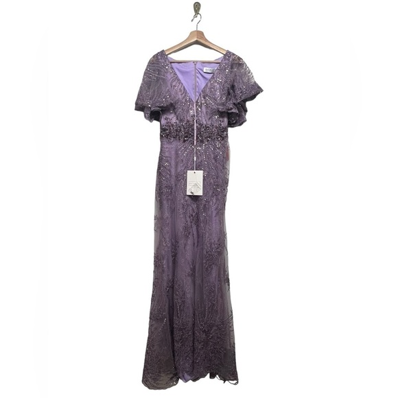 NWT MAC DUGGAL Vintage Flutter Sleeve Evening Gown Vintage Lilac 6 - Picture 5 of 12